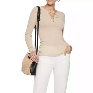 Sandro Peach Ribbed Lace Up